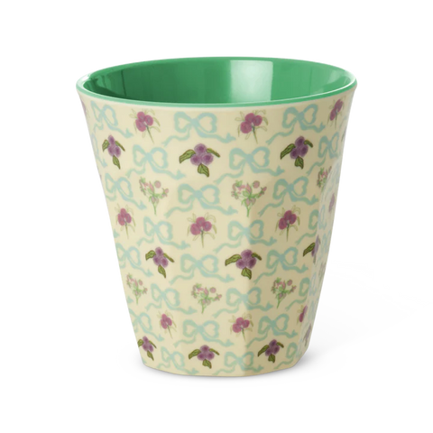 Rice medium melamine cup crème with bow and bouquet print MELCU-BOW