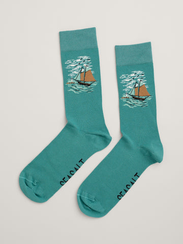 Seasalt Cornwall men's bamboo arty socks windswept boat headland AC25256