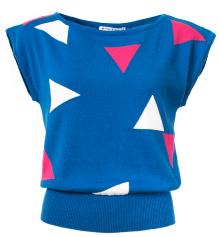Froy & Dind top amy triangle FSS21KWT00303: mooie blauwe top met driehoek print van biologisch katoen