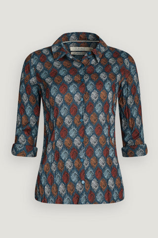 Kreukelblouse met bladerenprint | Seasalt Cornwall Larissa shirt carved leaf dusky jade