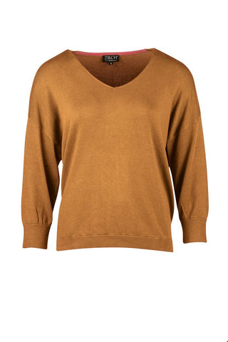 Zilch sweater v-neck toffee 02BAS30.048-908: losvallende trui van zachte bamboe