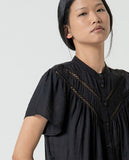 Surkana short sleeve blouse with yoke trim detail black