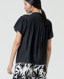 Surkana short sleeve blouse with yoke trim detail black
