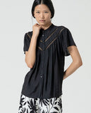 Surkana short sleeve blouse with yoke trim detail black