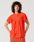 Surkana short sleeve blouse with yoke trim detail orange