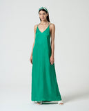 Surkana thin strap dress with V-neck billard green