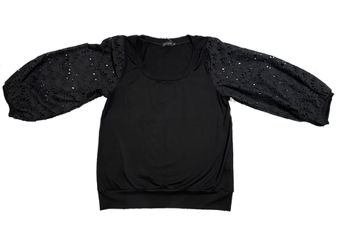 IchJane T-shirt Dolly embroidery sleeves black