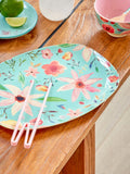 Rice large rectangular diner plate mint Selma flower MELPL-SELFLMI