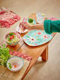Rice large rectangular diner plate mint Selma flower MELPL-SELFLMI