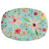 Rice large rectangular diner plate mint Selma flower MELPL-SELFLMI