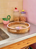 Rice small round wood tray natural flower print TRAY-SWORNI	
