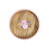 Rice small round wood tray natural flower print TRAY-SWORNI	