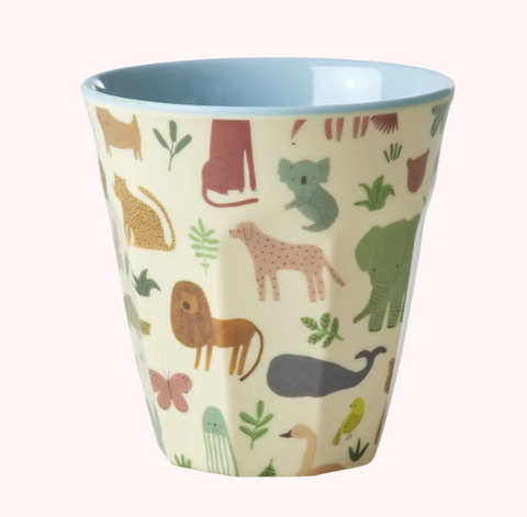 Rice melamine cup with sweet jungle print dusty blue