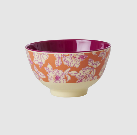 Rice small melamine bowl with faded hibiscus print MELBW-SFAHI
