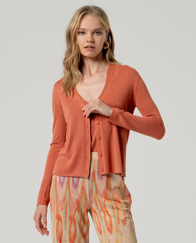 Surkana Buttoned V-Neck Cardigan Tile