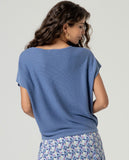 Surkana Short Sleeve Boat Neck Sweater Blue