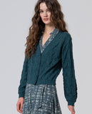 Surkana V-neck cardigan with fantasy knit blue 555OMAR337-51