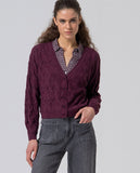 Surkana V-neck cardigan with fantasy knit bourdeaux 555OMAR337-44