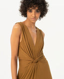 Surkana long dress with gathered knot in front tile tobacco 524ESVI711-85