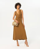Surkana long dress with gathered knot in front tile tobacco 524ESVI711-85