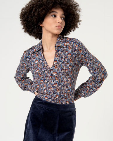 Surkana loose-fitting shirt V-neck blue 554SECH117-51
