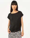 Surkana wide blouse with boat neck and short sleeves black 524ESSA122-00