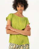 Surkana wide blouse with boat neck and short sleeves green 524ESSA122-61
