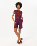Surkana wide t-shirt with short sleeves and wide collar maroon 524GICO013-41