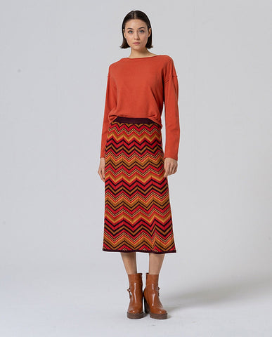 Surkana zig-zag knit midi skirt maroon 565NIUX634-41