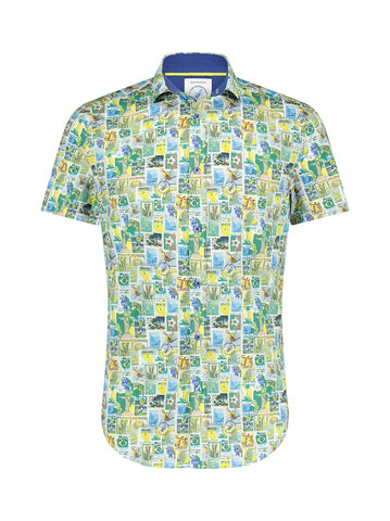 A Fish Named Fred shirt SS post stamps green 26.03.072-308