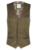 A Fish Named Fred waistcoat baby rib olive green 21.02.138: zacht corduroy gilet met grachtenhuis voering