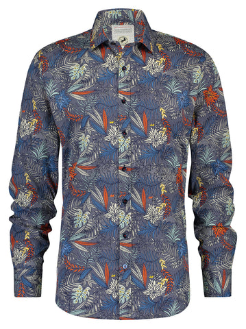 A Fish Named Fred Shirt Check Leaves Blue Multicolour 20.01.015