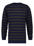 Blauw met groene kabeltrui | A fish named Fred striped cable sweat navy