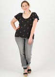 Blutsgeschwister new romance shirt dots of desert 001211-317-005: Zwarte duurzame top met korte mouw en ronde hals