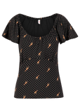 Blutsgeschwister new romance shirt dots of desert 001211-317-005: zwarte top met stippen en giraffenprint