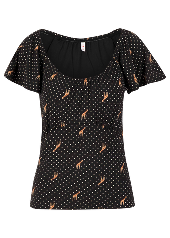 Blutsgeschwister new romance shirt dots of desert 001211-317-005: zwarte top met stippen en giraffenprint