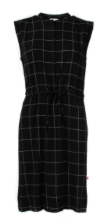 Froy & Dind dress Emma cahier ecovero FSS21WD107CXS: zwart jurkje met korte mouwtjes, een kraagje en een strikceintuur 