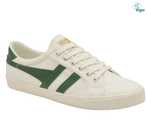 Gola tennis mark cox off white dark green: vegan retro witte sneaker met groene streep
