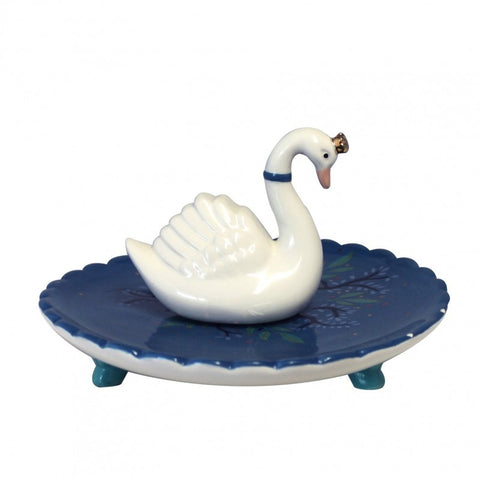 House of Disaster secret garden swan dish: witte zwaan op een blauw bordje