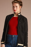 King-Louie-coljack-heavy-sweat-black-00827-001: vest met ritssluiting en gestreepte boorden