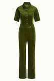 King Louie garbo button jumpsuit corduroy olive green 05395