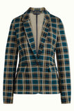 King Louie Daisy blazer rodeo check dragonfly green 04400300: blazer met lange mouw en een reverskraag