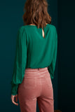 Groene top met elastische manchetten | King Louie Laura top uni dobby peacock green