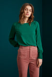 Groene top met elastische manchetten | King Louie Laura top uni dobby peacock green