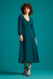 King Louie Lynn bellesleeve dress beauvoir pine green 05493200: midi jurk met driekwart mouw en v-hals