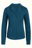 KingLouie Patty blouse cotton lycra light pond blue 05545-461: blauwe blouse met lange mouw, een reverskraag en knoopsluiting
