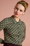 King Louie blouse Noshi olive green 05680251: blouse met lange mouw
