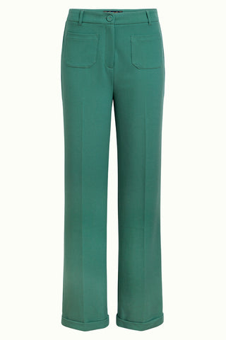 King Louie garbo pockets pants tuillerie fir green 04778260: broek met wijde pijp tot boven de enkel, met rits en knoopsluiting en paspelzakjes voor