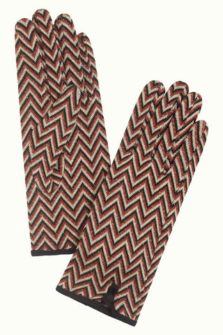 King Louie glove Indra henna red 04495658: stretch handschoenen met zigzag print 