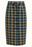 King Louie pencil button skirt rodeo check dragonfly green 05449300: kokerrok met doorknoopsluiting